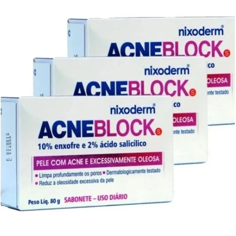 Acneblock Sabonete 80g - Kit Com 03 Unid - Acne E Oleosidade